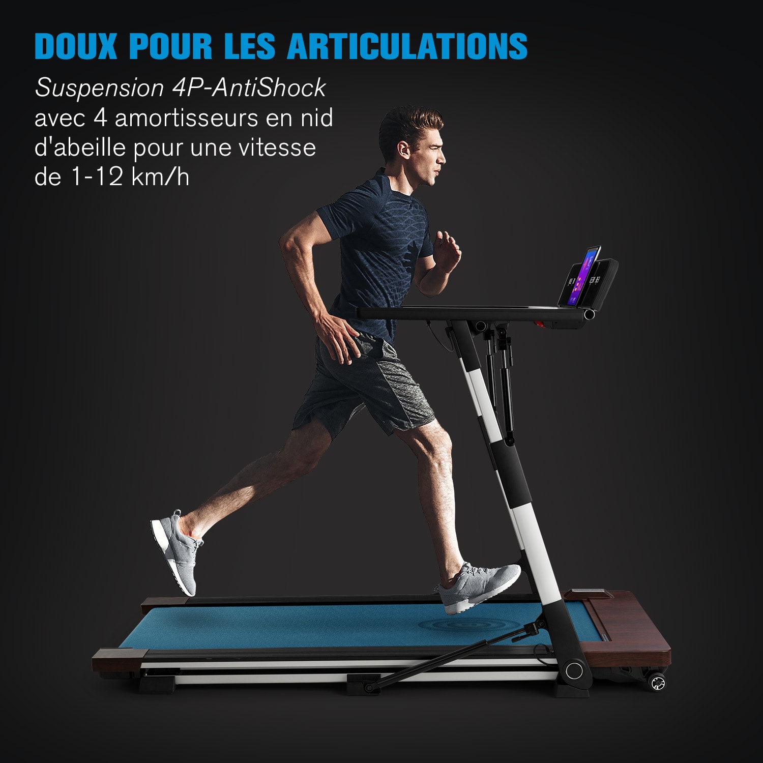 Outrun 2XC Tapis de course 1-12 km/h écran LED design bois 