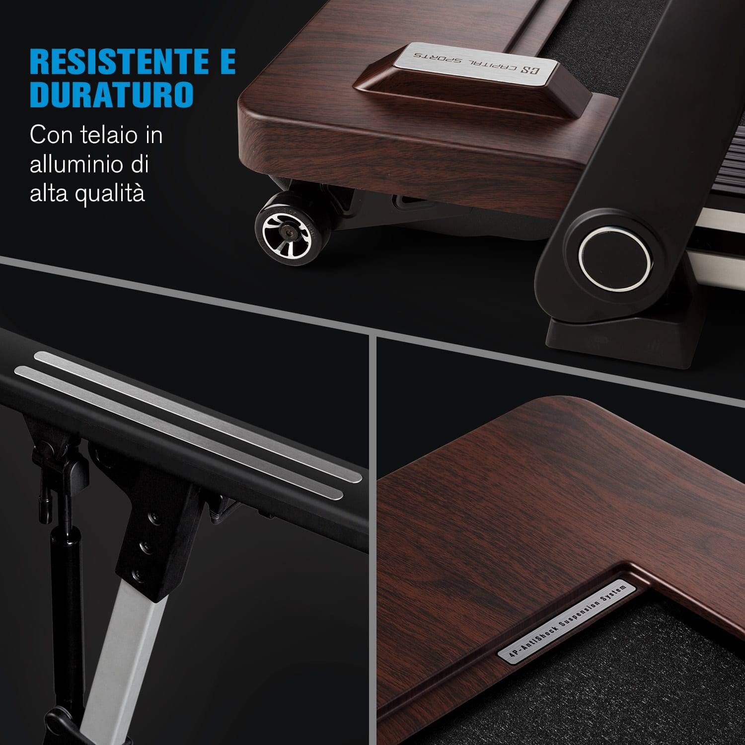 OUTRUN 2XC Tapis Roulant 1-12km/h Display LED Decorato Legno 