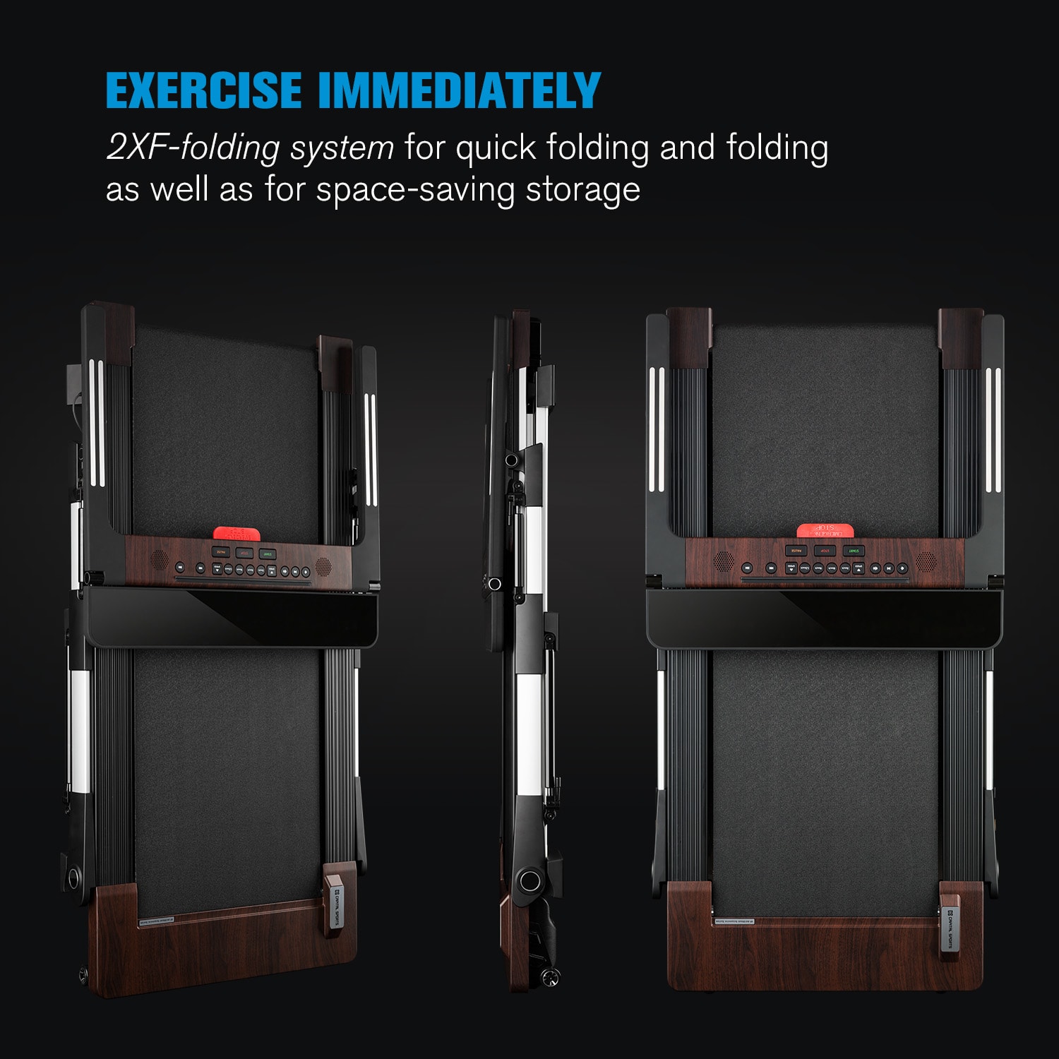 OUTRUN 2XC, bandă de alergare, 1 - 12 km/h, afișaj cu LED, decor din lemn 