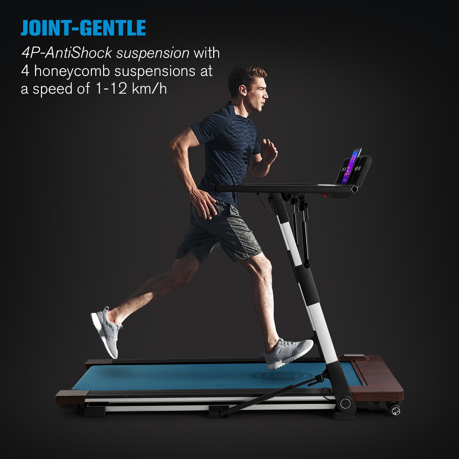 OUTRUN 2XC, bandă de alergare, 1 - 12 km/h, afișaj cu LED, decor din lemn 