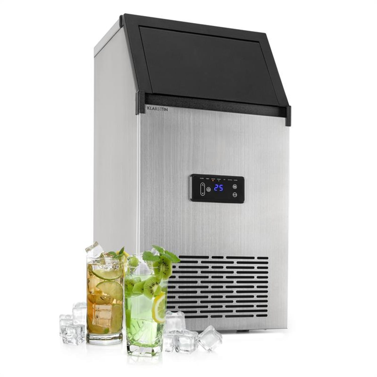 Glacial, jégkocka készítő, 28 kg/d, 16 l, kék LED világítás, nemesacél, fekete Galcial - 28 kg/d