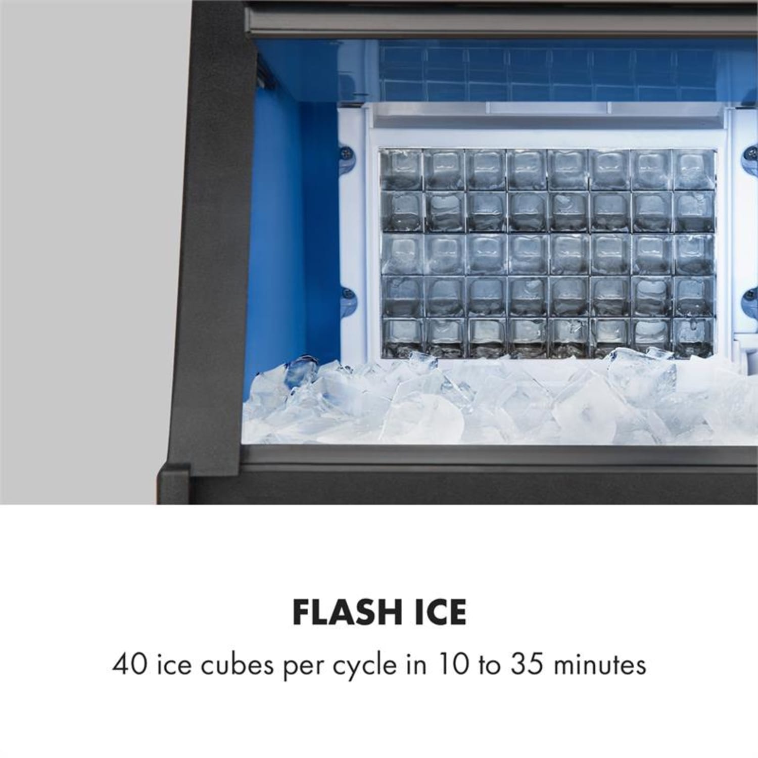 Glacial XL, fesjonalna kostkarka do lodu, 38 kg/24 h, 15 l dioda LED stal szlachetna, czarny Glacial XL - 38 kg/d