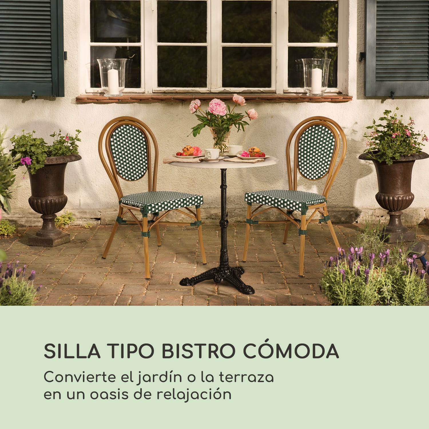 Montpellier GR Silla Bistro estructura de aluminio en poliratán verde Verde