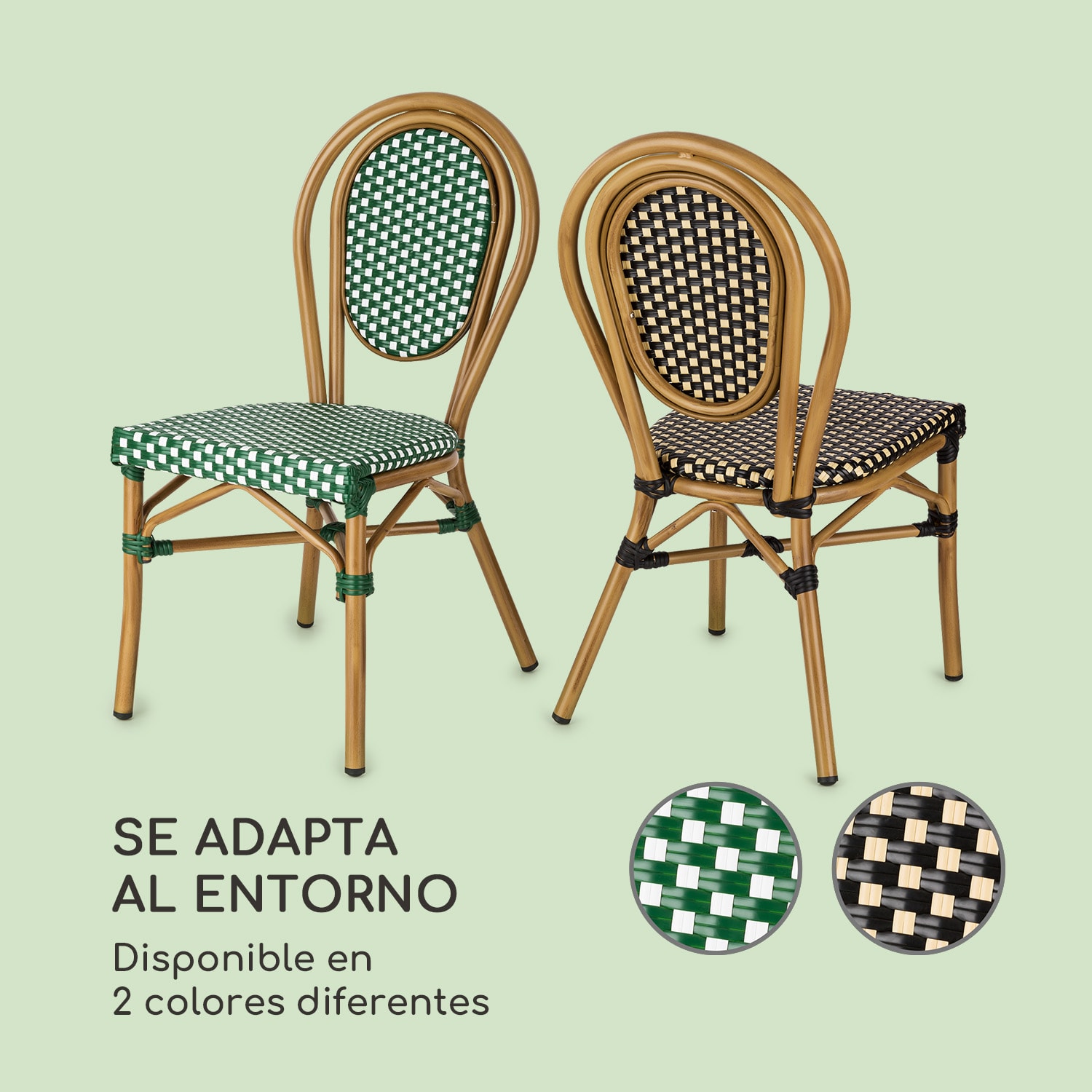 Montpellier GR Silla Bistro estructura de aluminio en poliratán verde Verde