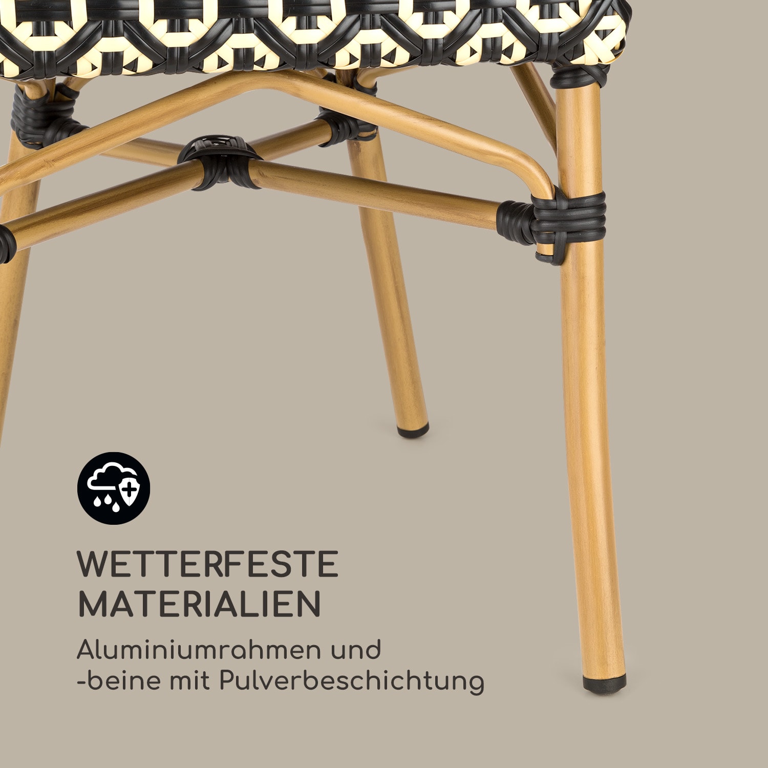 Montbazin BL Stuhl stapelbar Aluminiumrahmen Polyrattan schwarz-creme Schwarz / creme