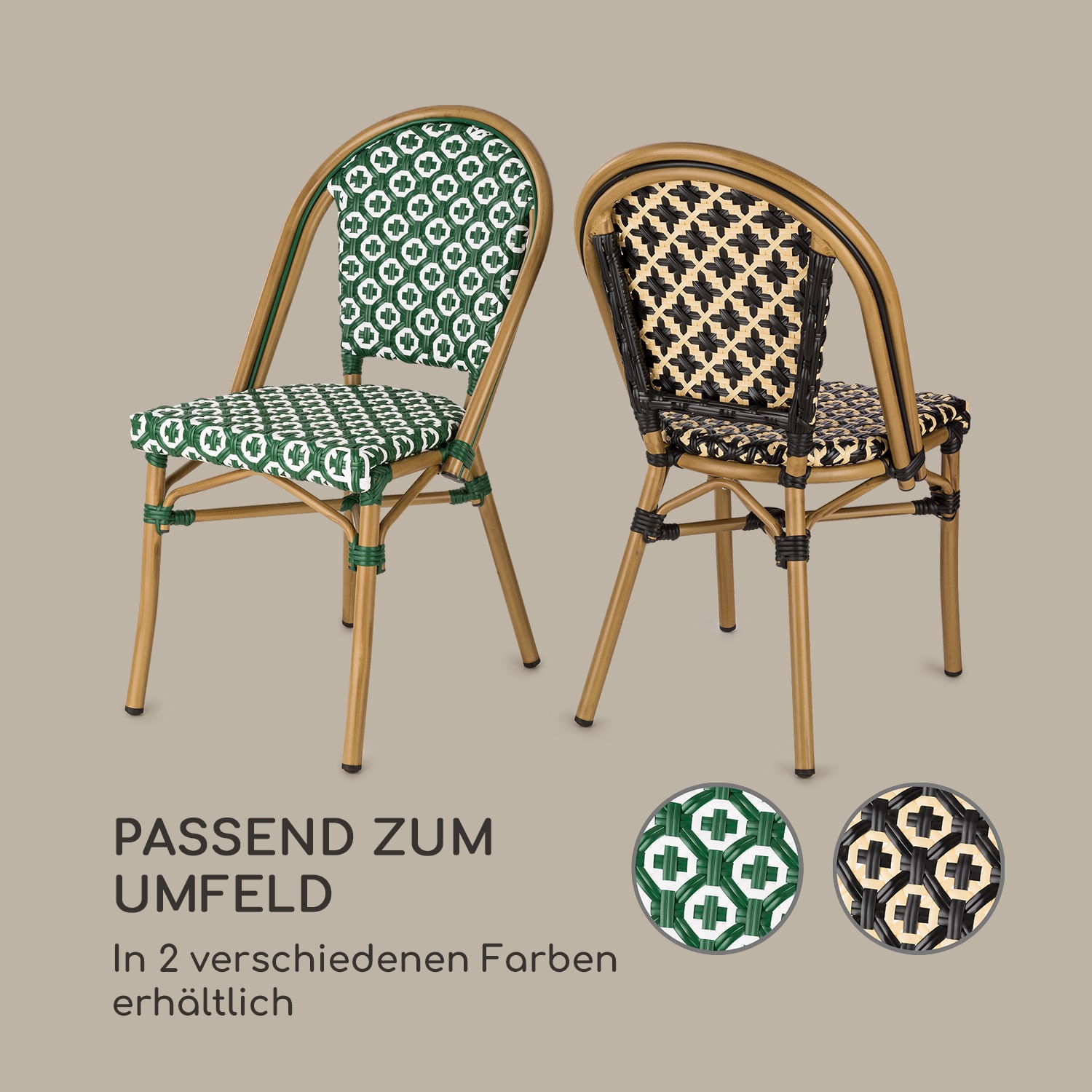 Montbazin BL Stuhl stapelbar Aluminiumrahmen Polyrattan schwarz-creme Schwarz / creme