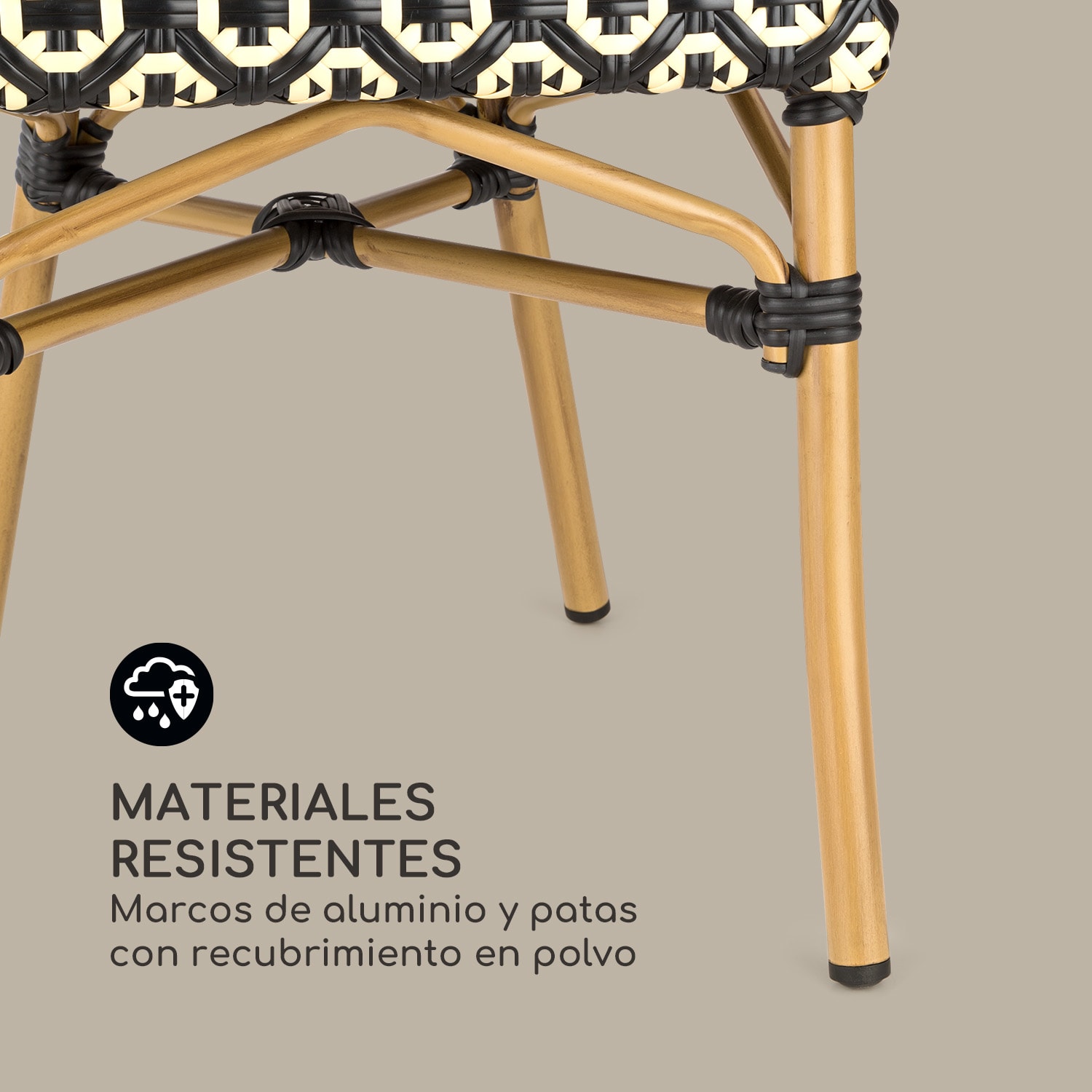 Montbazin BL Silla apilable estructura de aluminio y poliratán negro-crema Negro/Crema