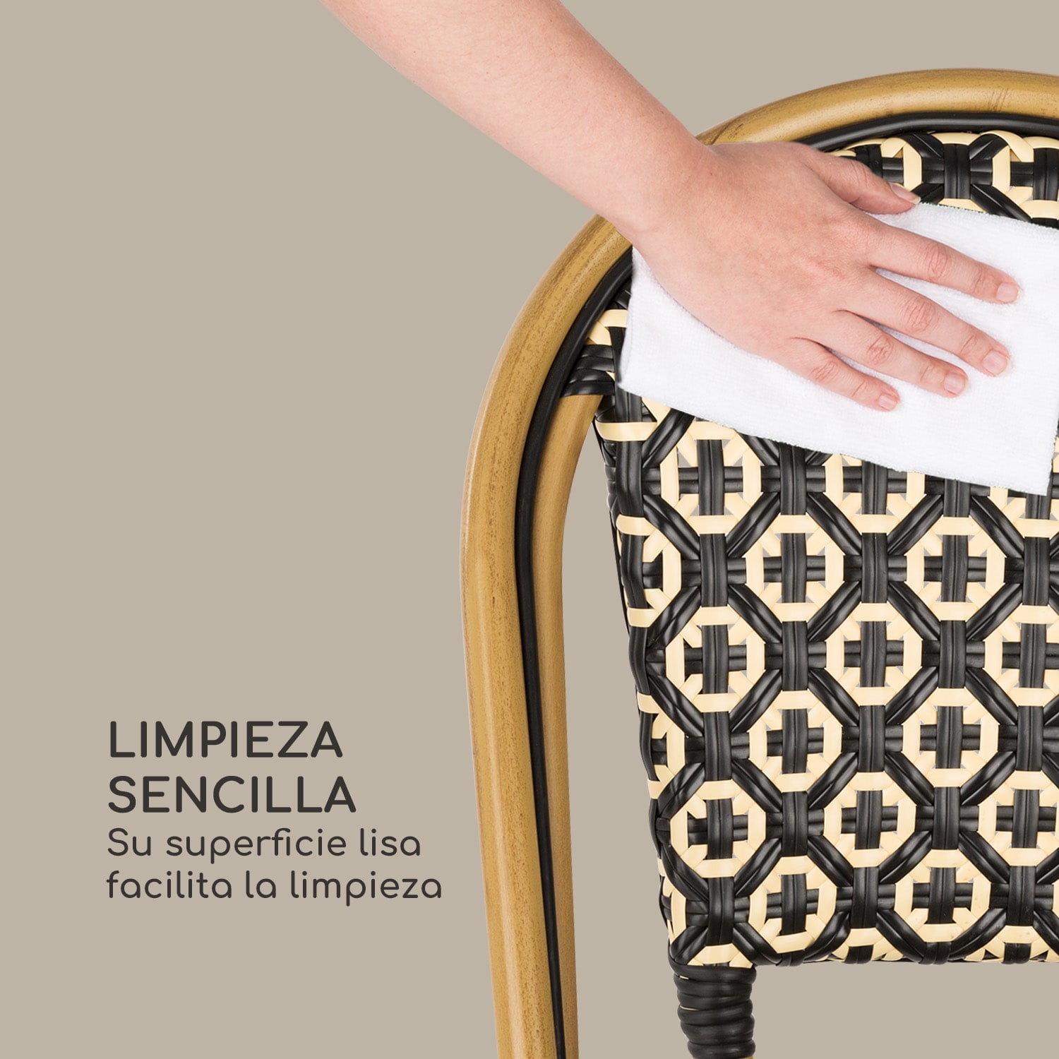 Montbazin BL Silla apilable estructura de aluminio y poliratán negro-crema Negro/Crema