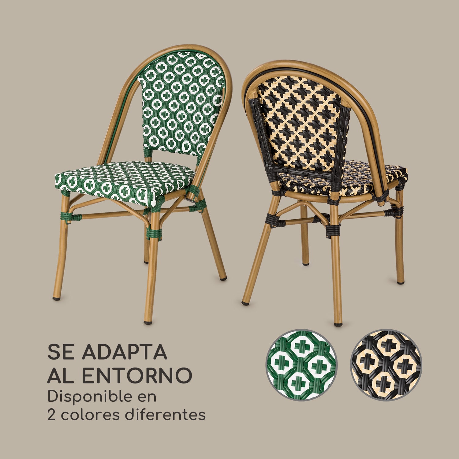 Montbazin BL Silla apilable estructura de aluminio y poliratán negro-crema Negro/Crema