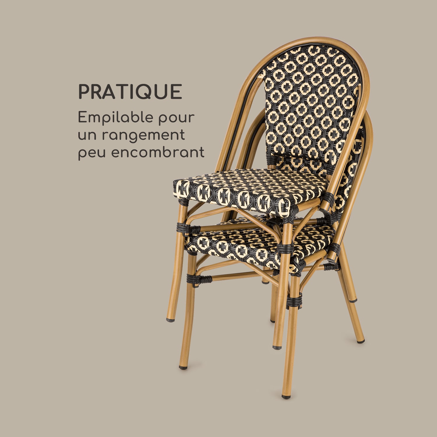 Montbazin BL Set 2 chaises de jardin style bistrot alu + polyrotin noi Crème / Noire