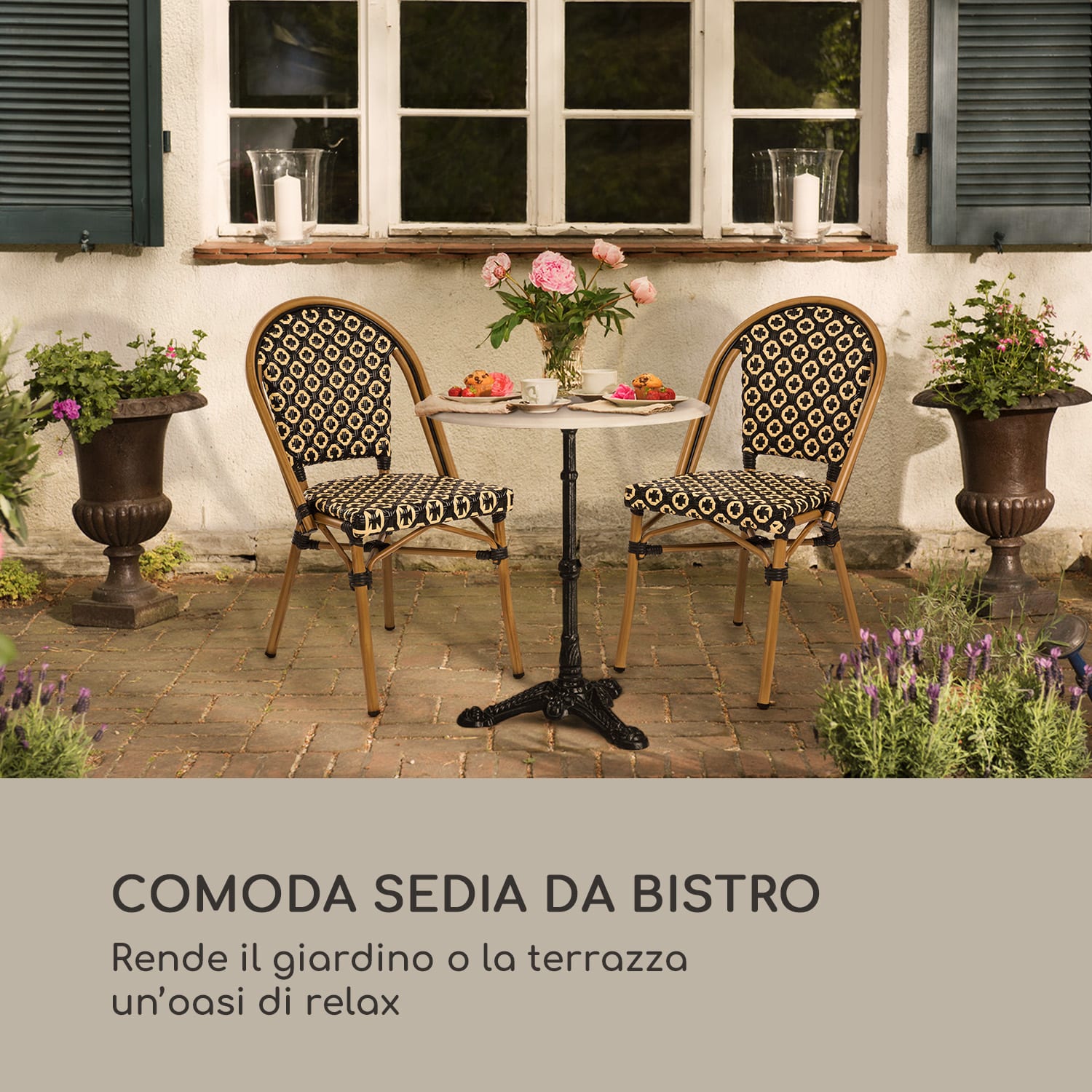 Montbazin BL sedia impilabile telaio in alluminio polirattan nero-crema Nero / Crema