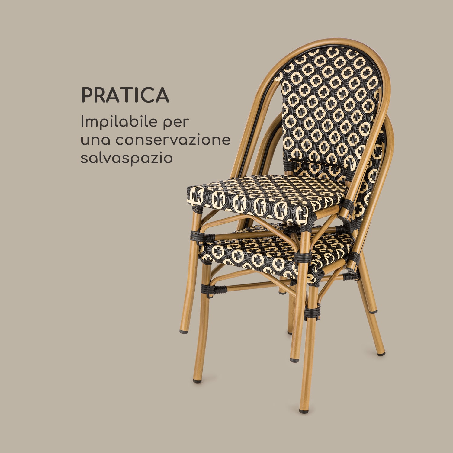 Montbazin BL sedia impilabile telaio in alluminio polirattan nero-crema Nero / Crema