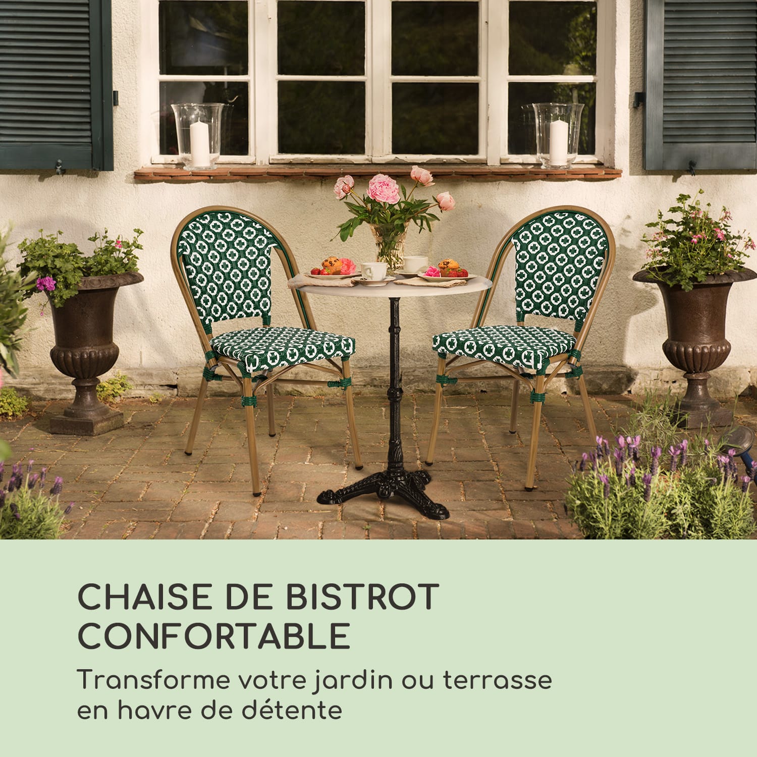 Montbazin GR Set 2 chaises de jardin style bistrot polyrotin vert Vert