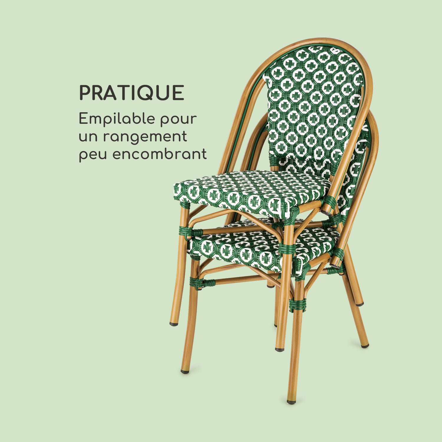 Montbazin GR Set 2 chaises de jardin style bistrot polyrotin vert Vert