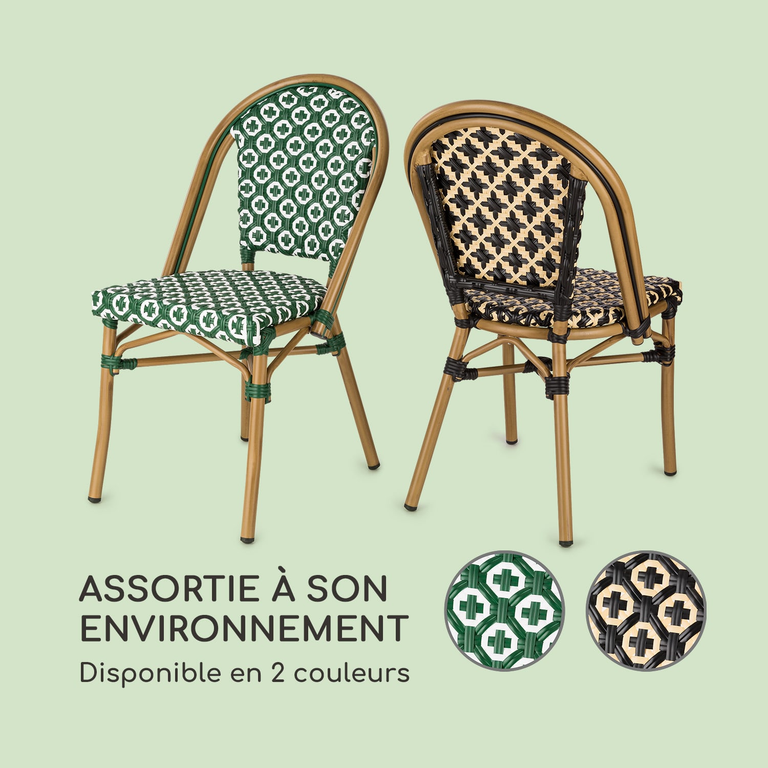 Montbazin GR Set 2 chaises de jardin style bistrot polyrotin vert Vert