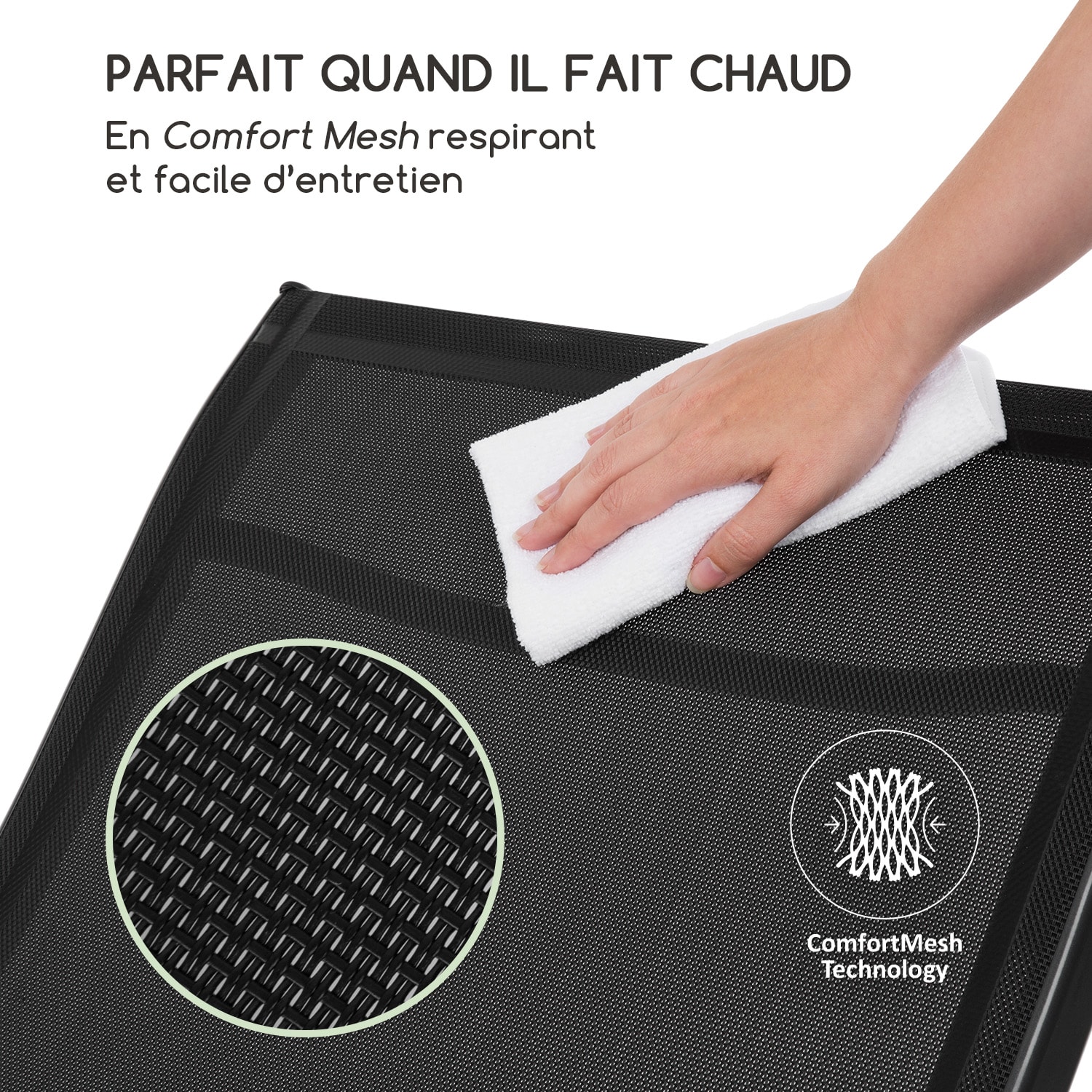 Beverly Wood Chaise longue à bascule bain de soleil aluminium noir Noir