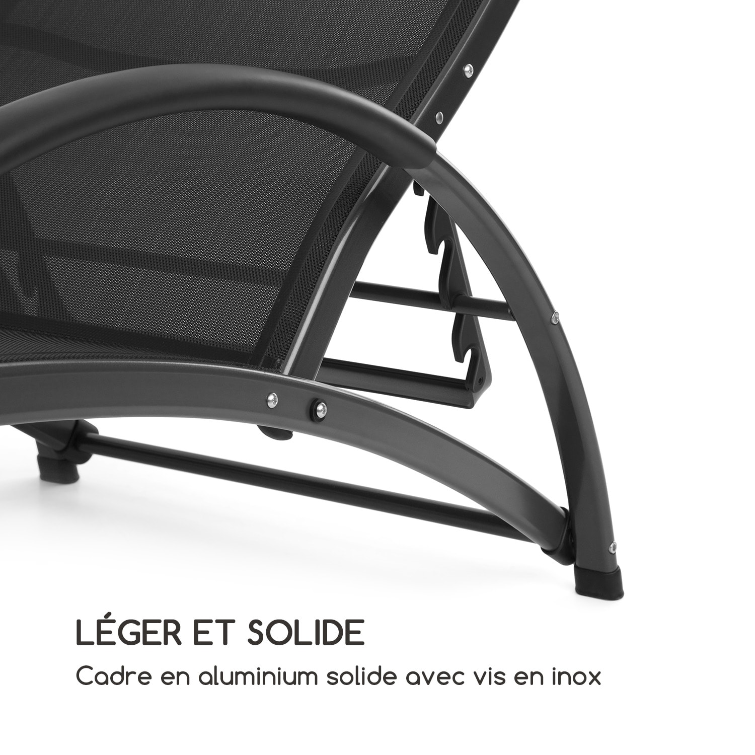 Beverly Wood Chaise longue à bascule bain de soleil aluminium noir Noir