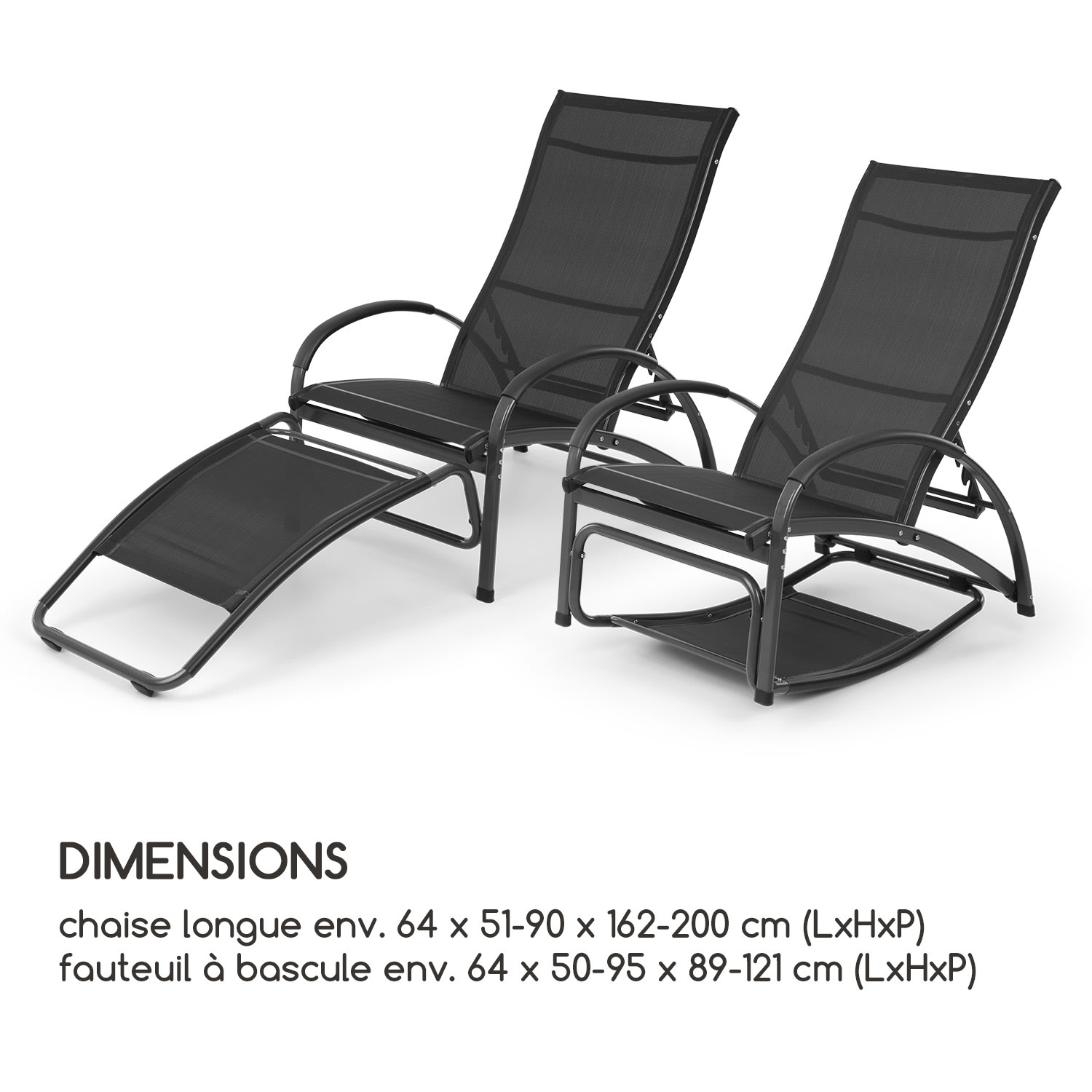 Beverly Wood Chaise longue à bascule bain de soleil aluminium noir Noir
