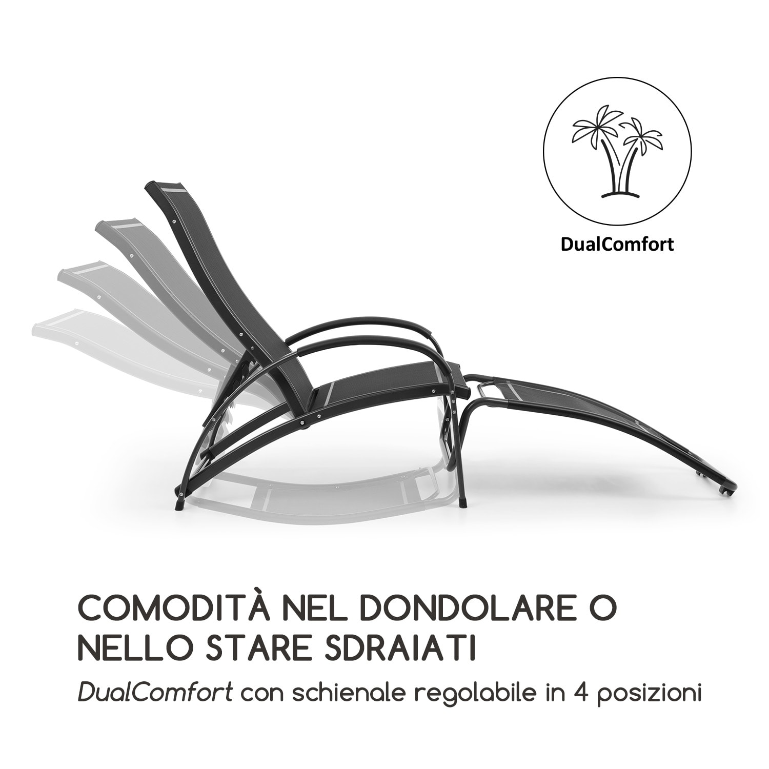 Beverly Wood lettino prendisole sedia a dondolo alluminio nero Nero