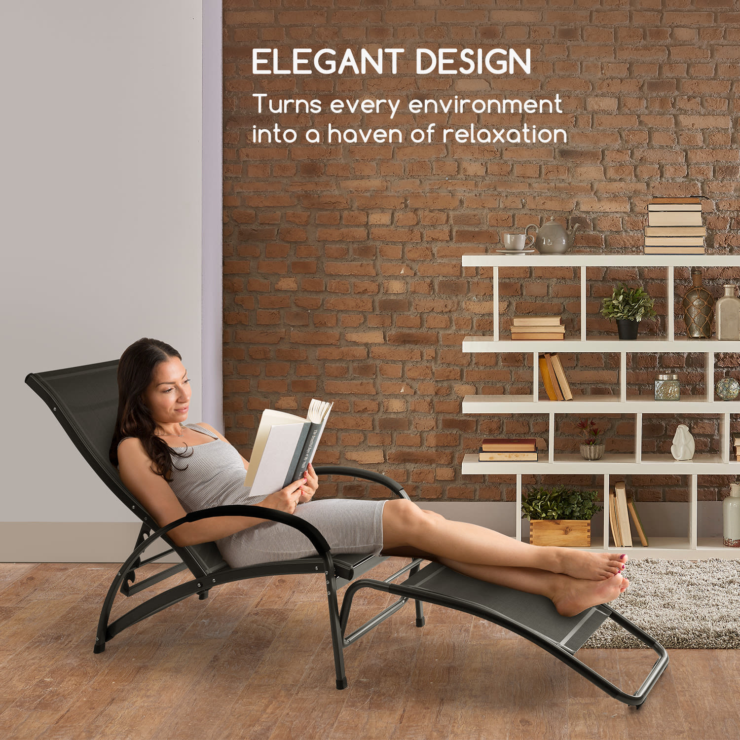 Beverly Wood aurinkotuoli keinutuoli alumiinia musta Musta