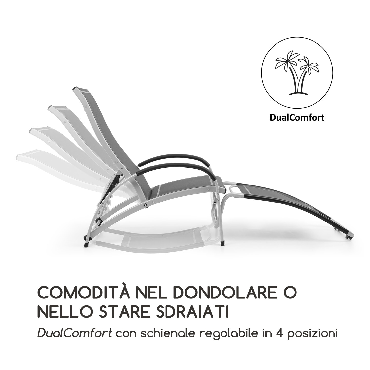 Beverly Wood lettino prendisole sedia a dondolo alluminio grigio Grigio scuro