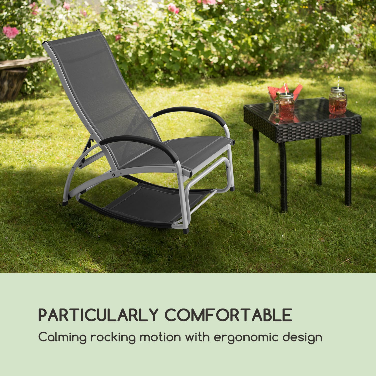 Beverly Wood, záhradné lehátko, hojdacie kreslo, hliník, sivé Tmavo šedá