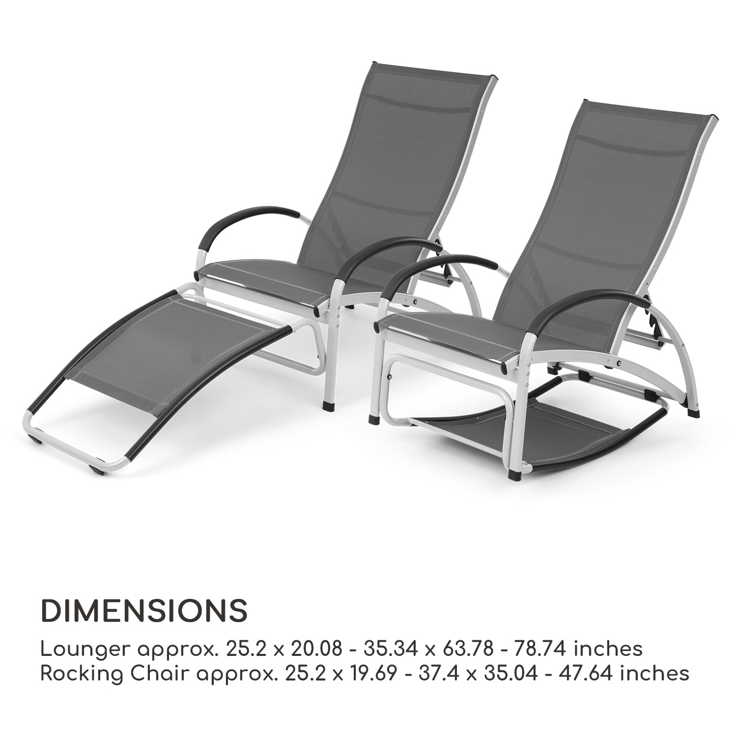Beverly Wood, záhradné lehátko, hojdacie kreslo, hliník, sivé Tmavo šedá