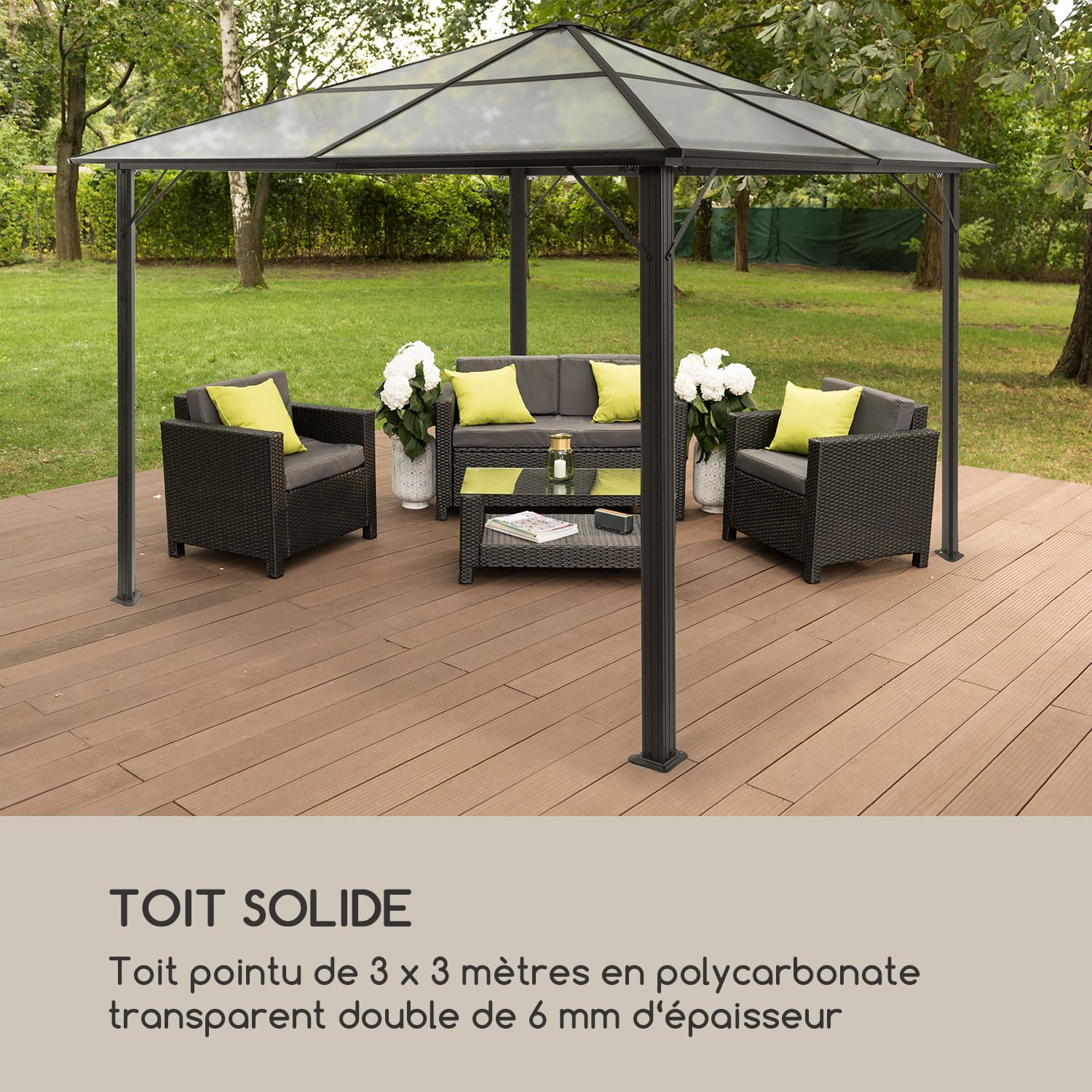Pantheon Solid Sky Pergola 3 x 3m toît polycarbonate 