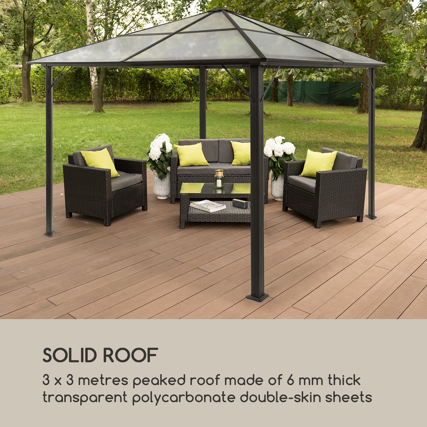 Pantheon Solid Sky, sjenica sa krovom, 3 x 3 m, polikarbonat, aluminij 