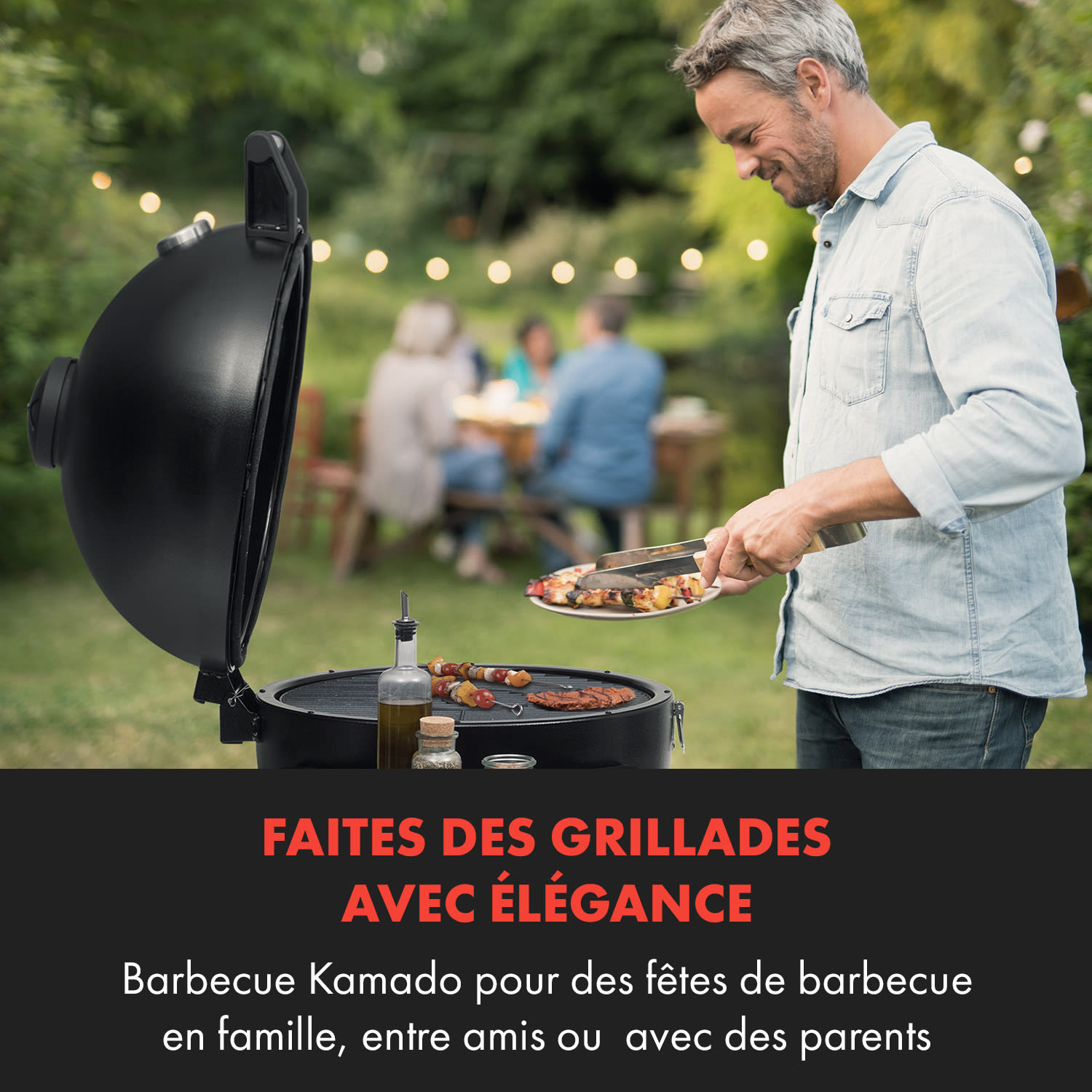 Duomo Grill Kamado avec thermomètre éléments latéraux roulettes 