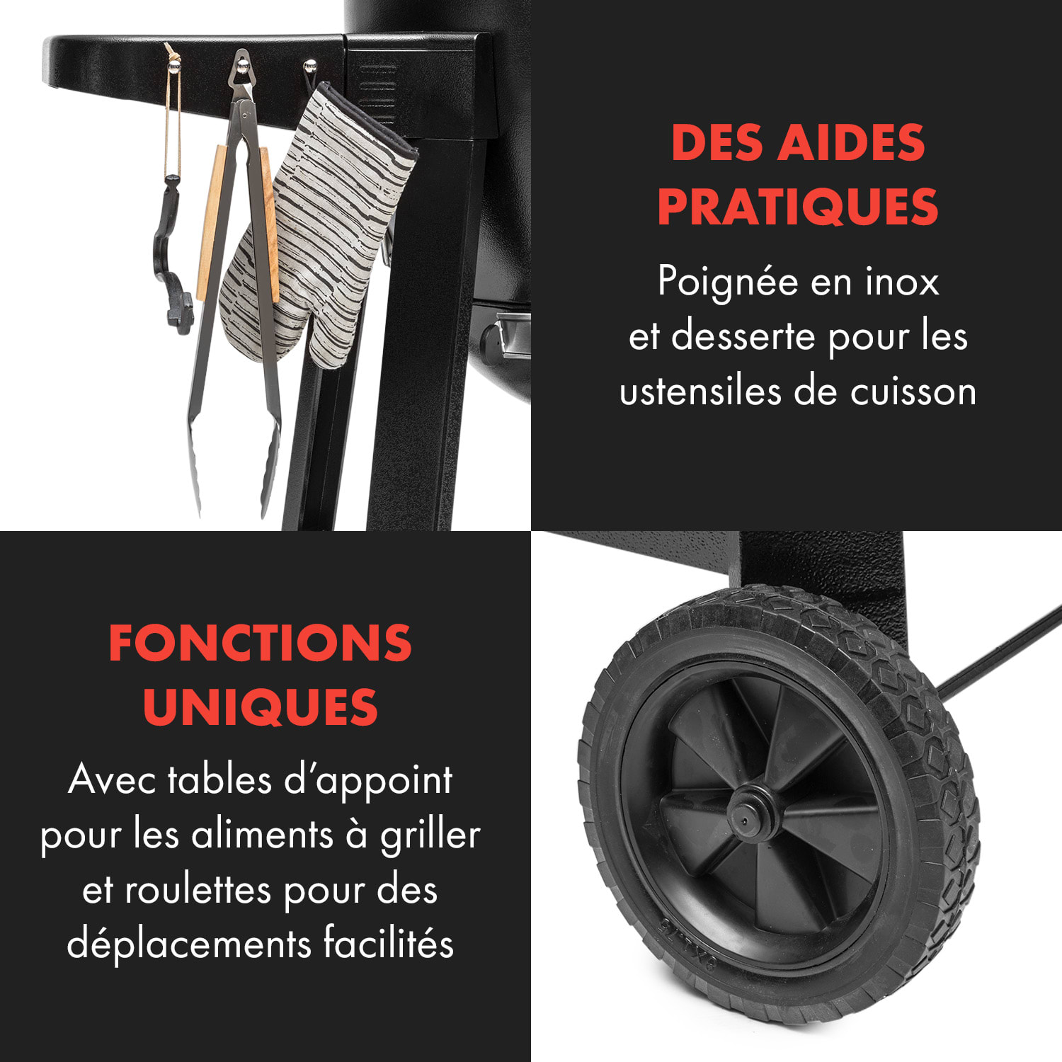 Duomo Grill Kamado avec thermomètre éléments latéraux roulettes 