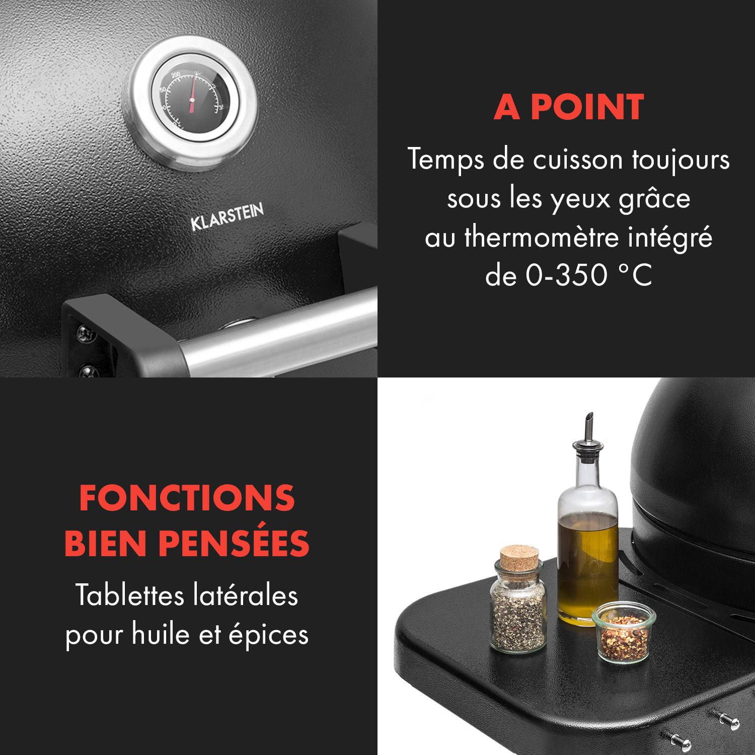 Duomo Grill Kamado avec thermomètre éléments latéraux roulettes 