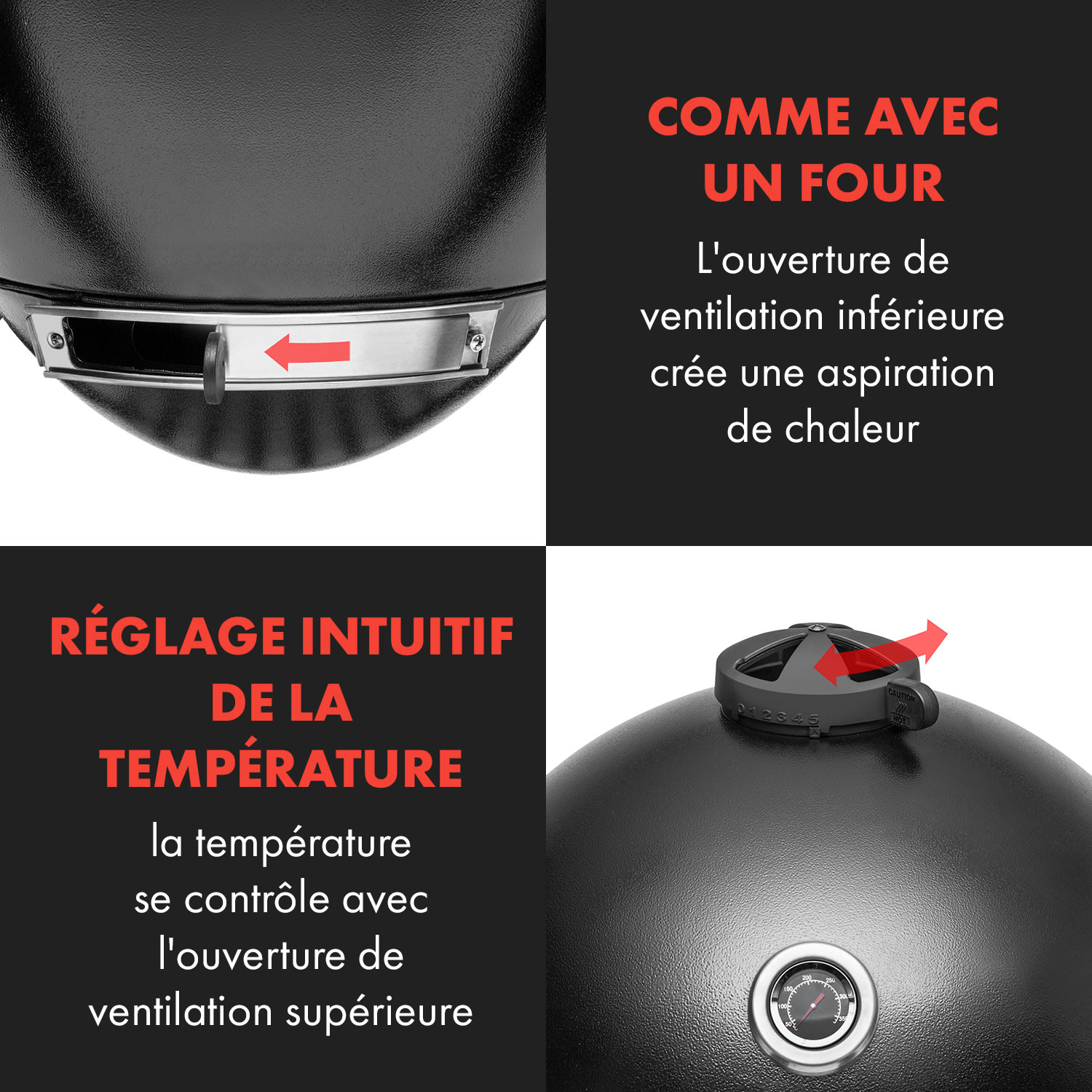 Duomo Grill Kamado avec thermomètre éléments latéraux roulettes 