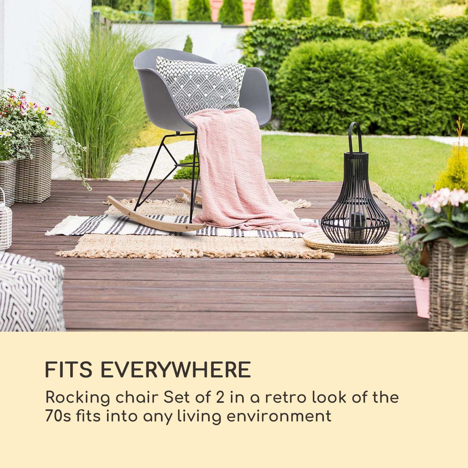 Skandi, hintaszék, 2 darabos szett, polipropilén, szürke