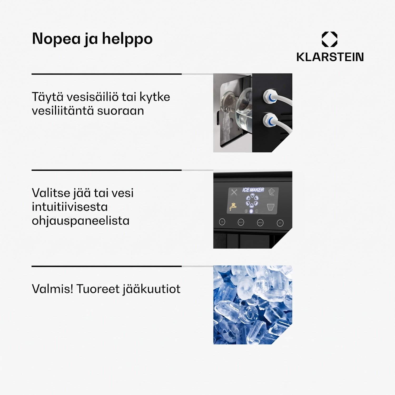 Eiszeit -jääpalakone ruostumaton teräs 3 jääpalakokoa hopea Hopea