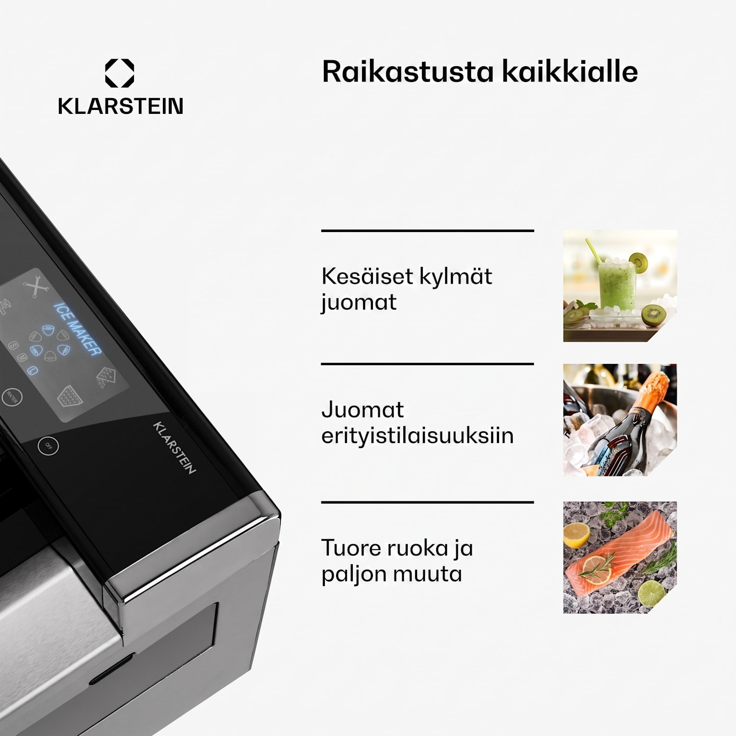 Eiszeit -jääpalakone ruostumaton teräs 3 jääpalakokoa hopea Hopea