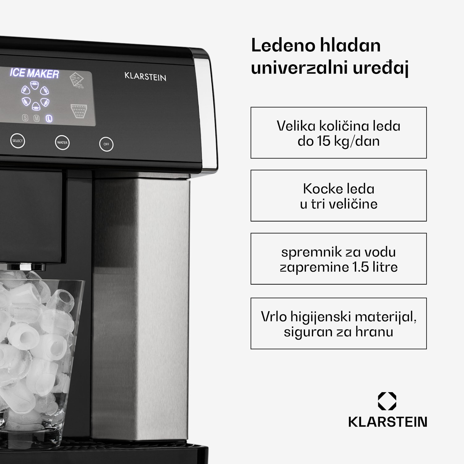 Eiszeit ledomat od nehrđajućeg čelika 3 veličine kockica leda srebrni Srebro