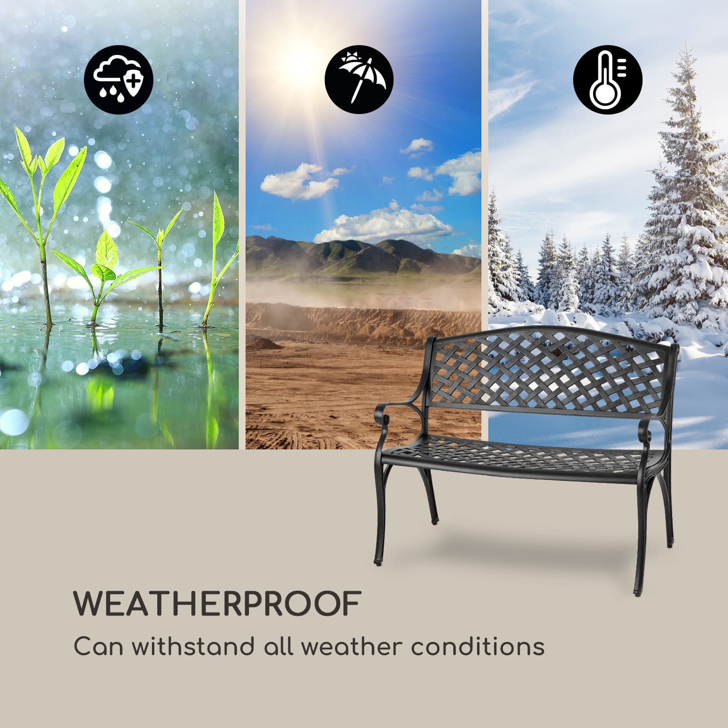 Pozzilli BL Banco de jardín de fundición de aluminio negro resistente a la intemperie Negro Metalizado