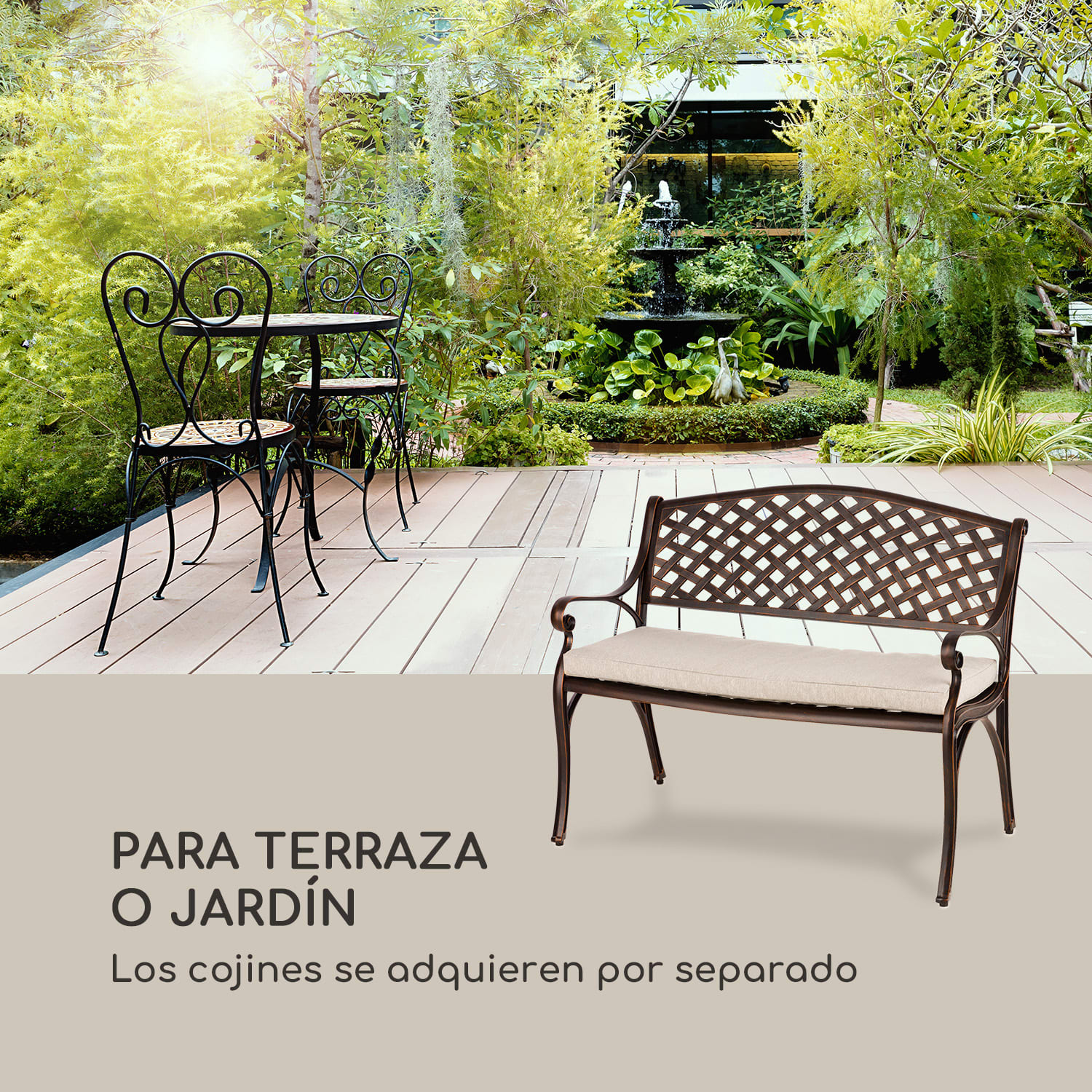 Pozzilli AN Banco de jardín Aluminio fundido a presión Resistente a la intemperie Cobre antiguo Bronce Antiguo