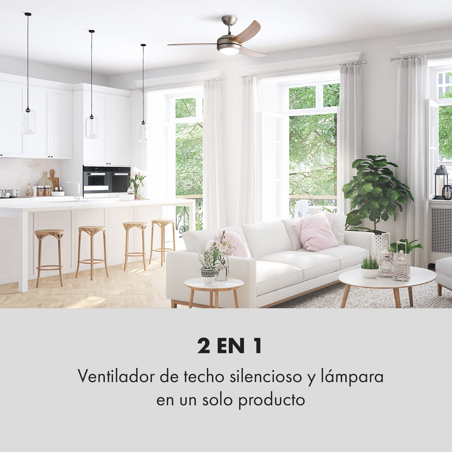 El Paso Ventilador de techo 52" 10.344m³/h imitación madera de roble 132 cm (habitaciones de 13 a 25 m²) | Mando a distancia | Arce