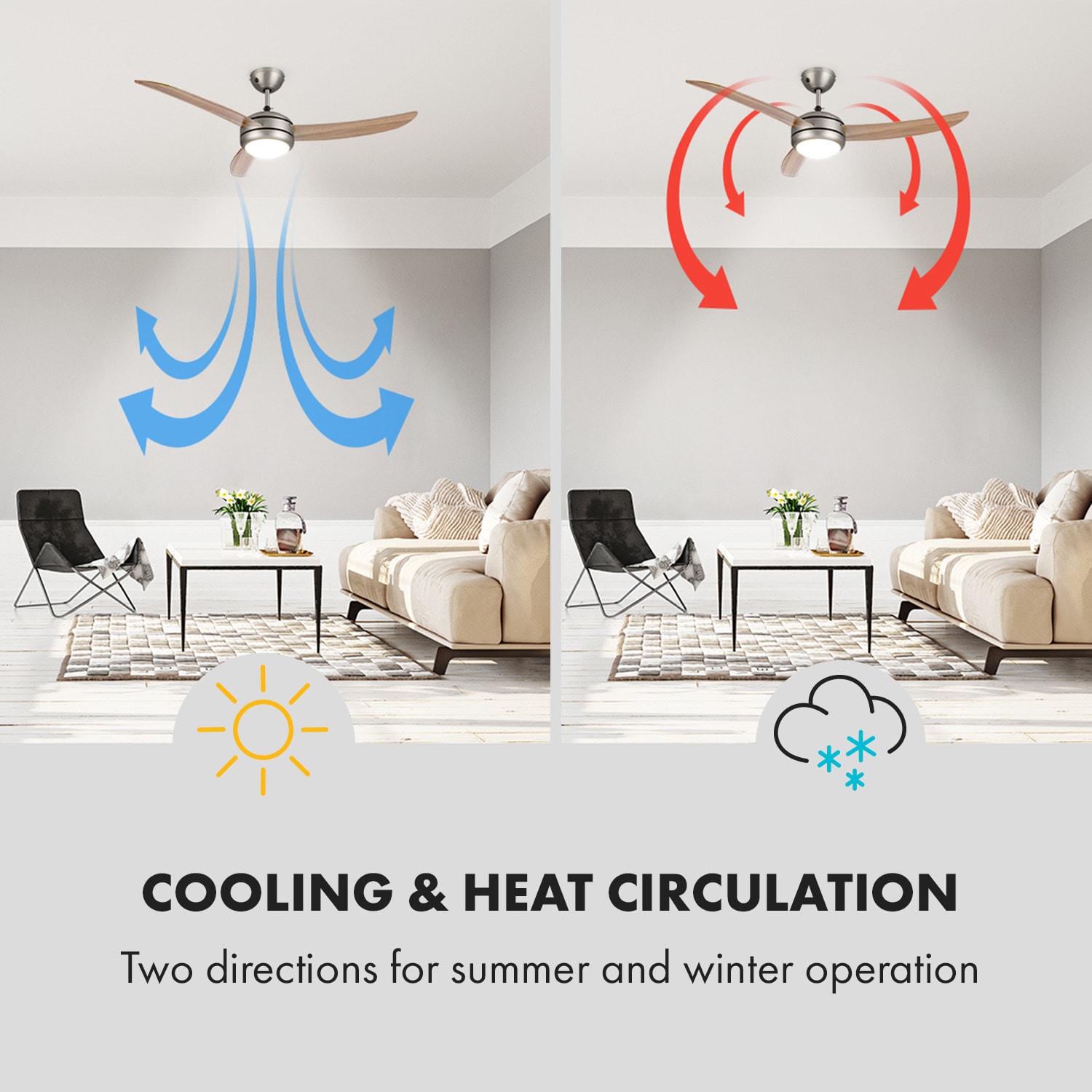 El Paso, stropni ventilator, 52" E27 navoj, 3 lopatice, videz hrastovega lesa 132 cm (sobe 13–25 m²) | Daljinski upravljalnik | Javorjeva