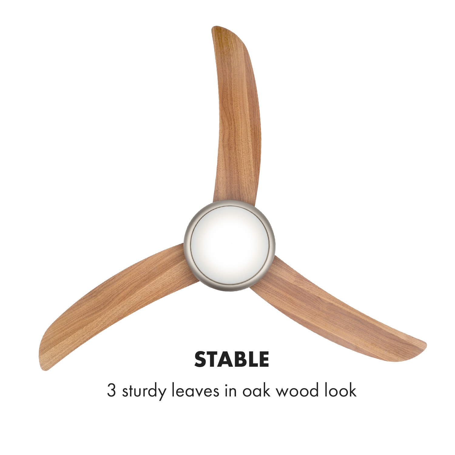 El Paso, stropni ventilator, 52" E27 navoj, 3 lopatice, videz hrastovega lesa 132 cm (sobe 13–25 m²) | Daljinski upravljalnik | Javorjeva