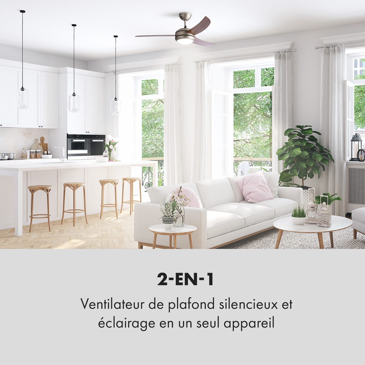 El Paso ventilateur de plafond plafonnier 52" 10344 m³/h 3 pales imitation chêne foncé 