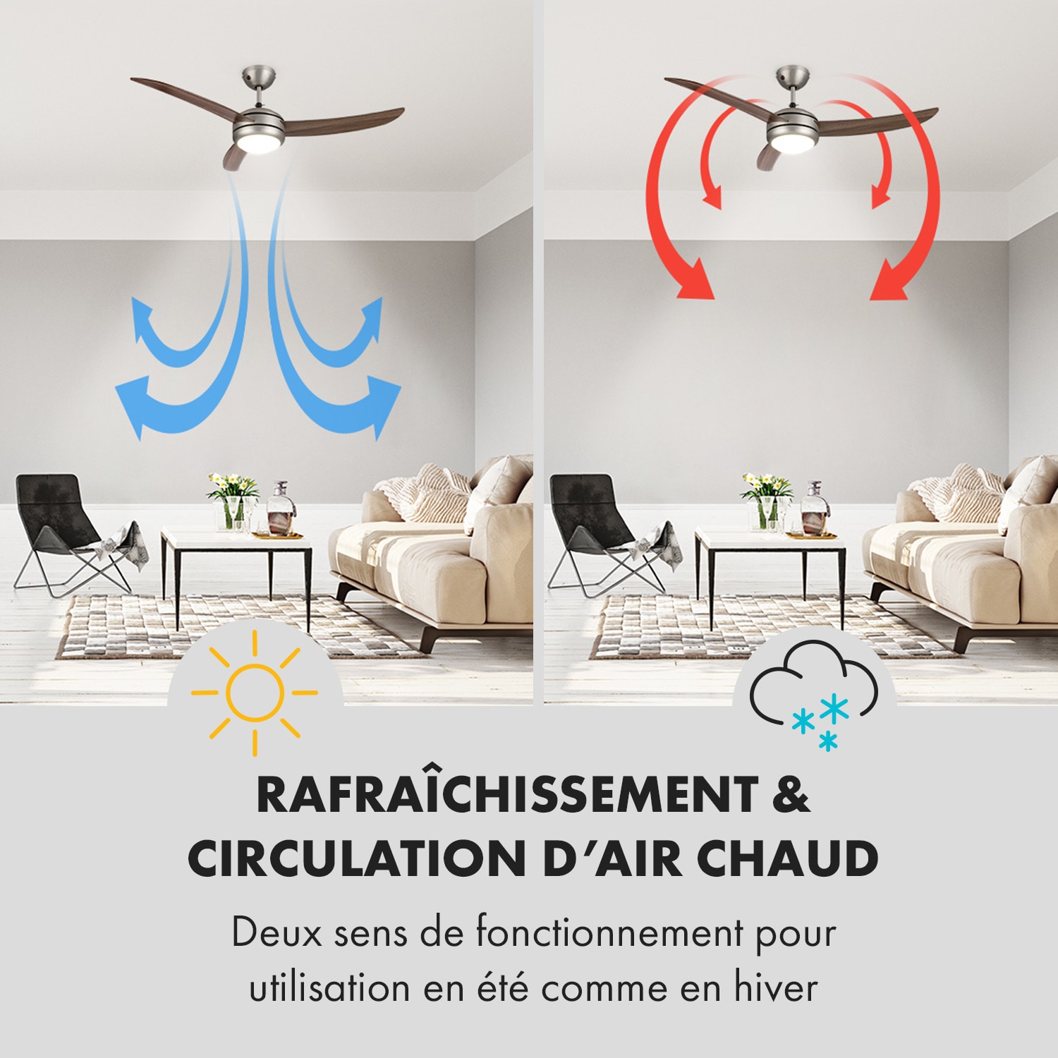 El Paso ventilateur de plafond plafonnier 52" 10344 m³/h 3 pales imitation chêne foncé 