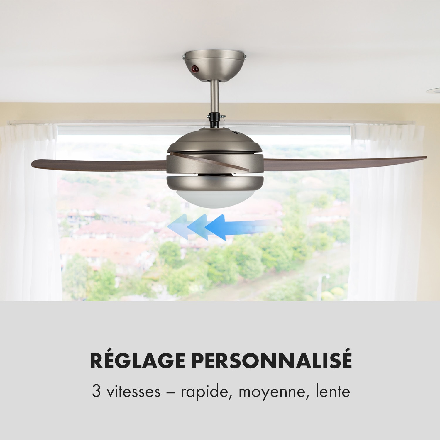 El Paso ventilateur de plafond plafonnier 52" 10344 m³/h 3 pales imitation chêne foncé 