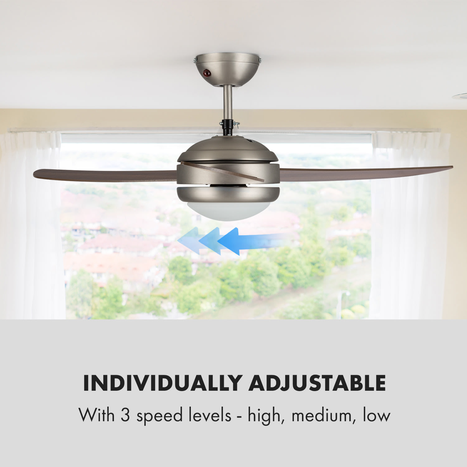 El Paso, wentylator sufitowy, 52″, oprawka E27, 3 łopatki, imitacja drewna dębowego 132 cm (pomieszczenia 13–25 m²) | Zdalne sterowanie | Orzech Włoski