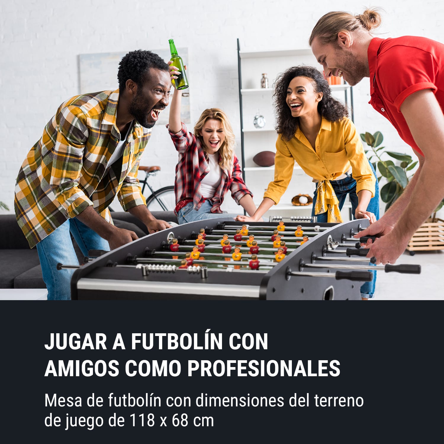 Old Trafford mesa de futbolín 118 x 68 cm madera/MDF negra 