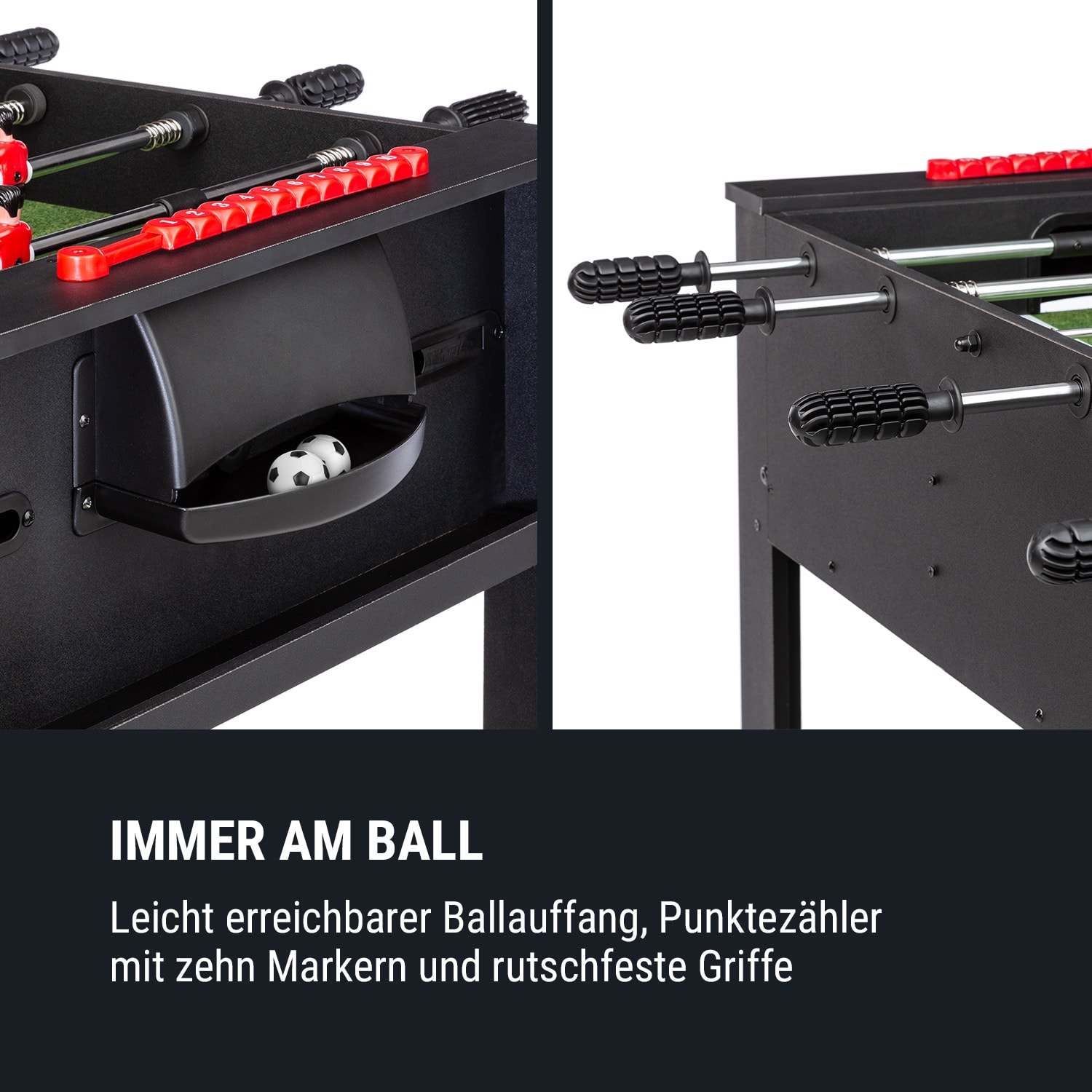 Spin 2-in-1 Spieletisch Billard Kicker 180° drehbar Spielzubehör Schwarz