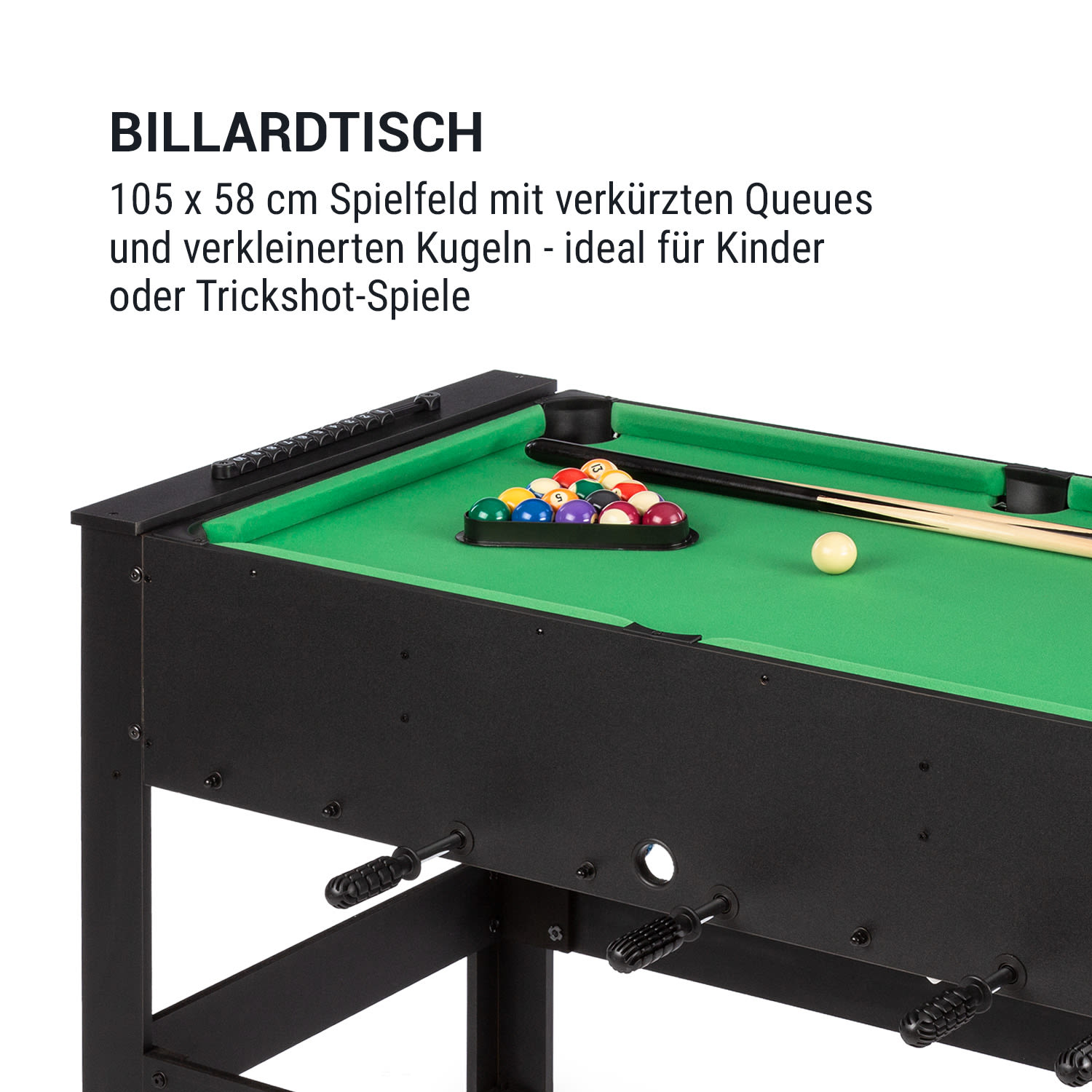 Spin 2-in-1 Spieletisch Billard Kicker 180° drehbar Spielzubehör Schwarz