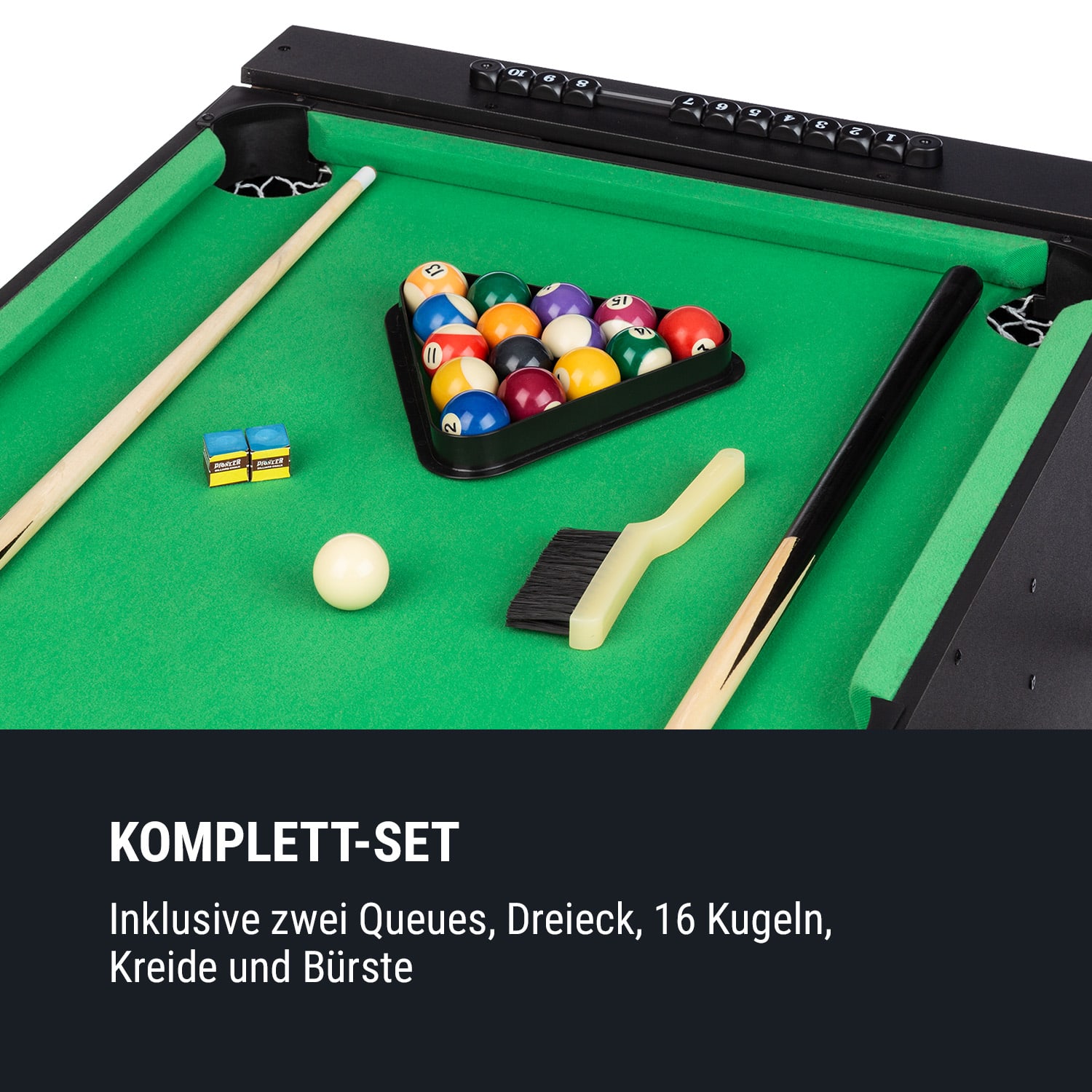 Spin 2-in-1 Spieletisch Billard Kicker 180° drehbar Spielzubehör Schwarz